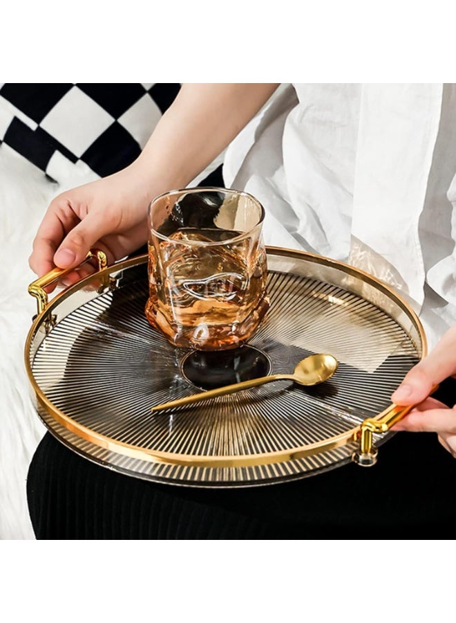 DUNISO Serving Trays with Handles，Fruit Tray，Home Decorative Coffee Table Round Tray，Sturdy and Durable，for Bedroom, Bedside Table, Dresser,Living Room, Dining Room，Amber - Image 2