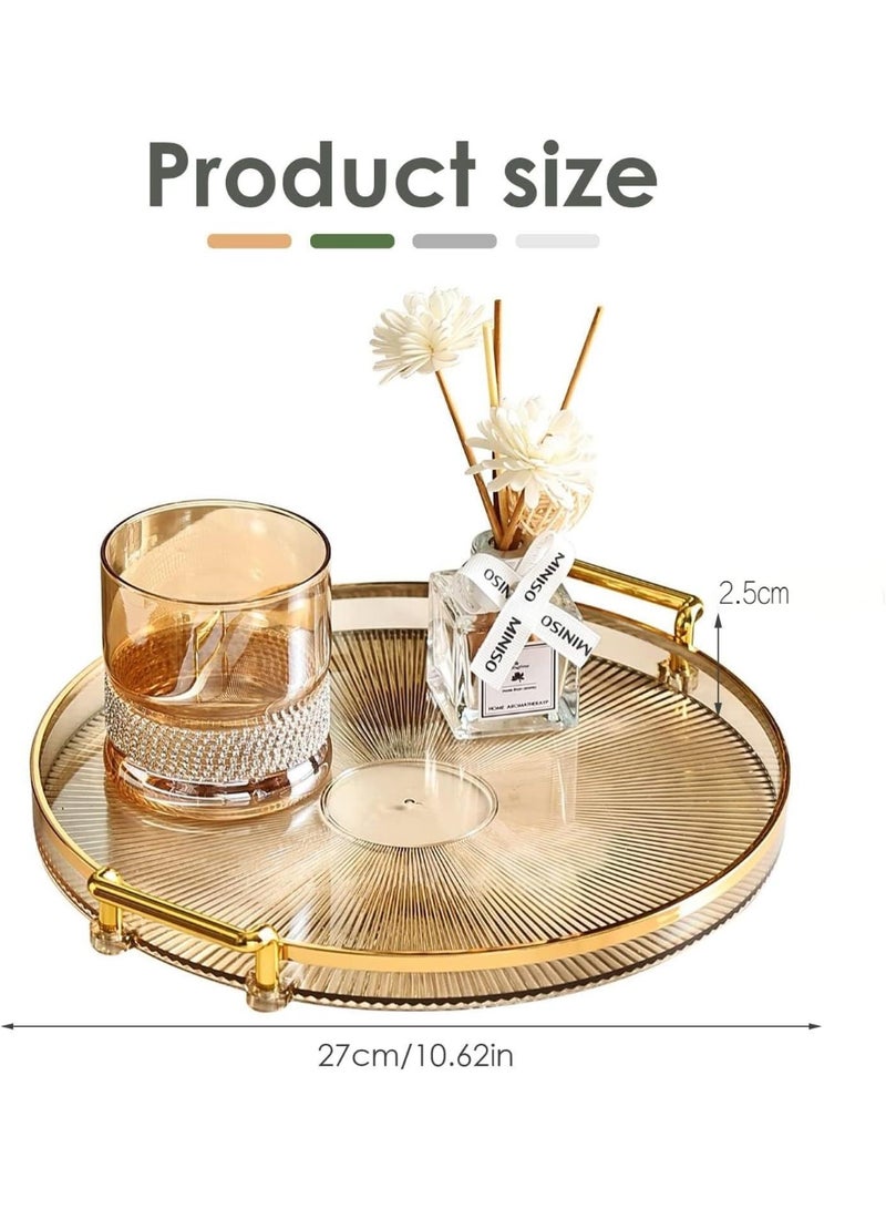 DUNISO Serving Trays with Handles，Fruit Tray，Home Decorative Coffee Table Round Tray，Sturdy and Durable，for Bedroom, Bedside Table, Dresser,Living Room, Dining Room，Amber - Image 4