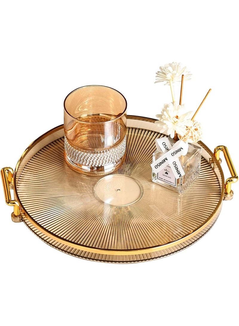 DUNISO Serving Trays with Handles，Fruit Tray，Home Decorative Coffee Table Round Tray，Sturdy and Durable，for Bedroom, Bedside Table, Dresser,Living Room, Dining Room，Amber - Image 1