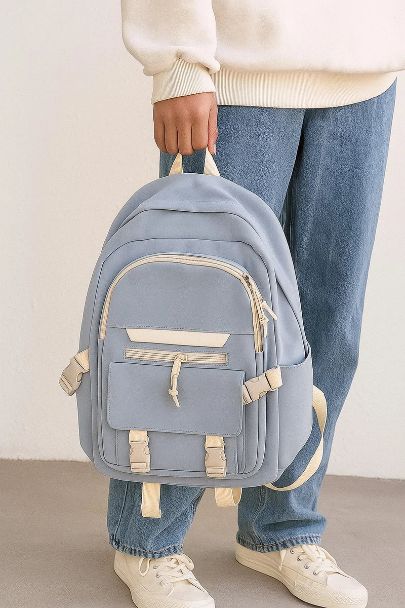 شير ذا لوف  حقيبة ظهر مدرسية أنيقة باللون الأزرق السماوي - حقيبة سفر خفيفة الوزن كاجوال ذات أقسام متعددة - حقيبة كتف متينة ومريحة للطلاب والعمل والاستخدام اليومي