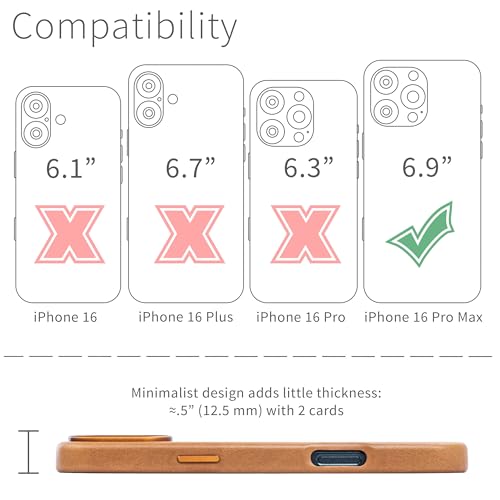 Dockem Genuine Leather Case for iPhone 16 Pro Max, Compatible with MagSafe (MSGL, Light Brown) - Image 2