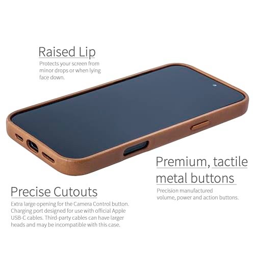 Dockem Genuine Leather Case for iPhone 16 Pro Max, Compatible with MagSafe (MSGL, Light Brown) - Image 3