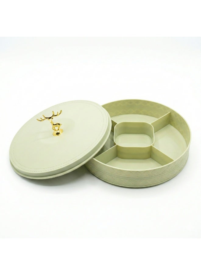 Plastic Snack Organizer with Lid & Handle, 5-Section Divided Serving Box for Nuts, Biscuits, Cookies, Dates and Ramadan Snacks-Mint Green - Image 2