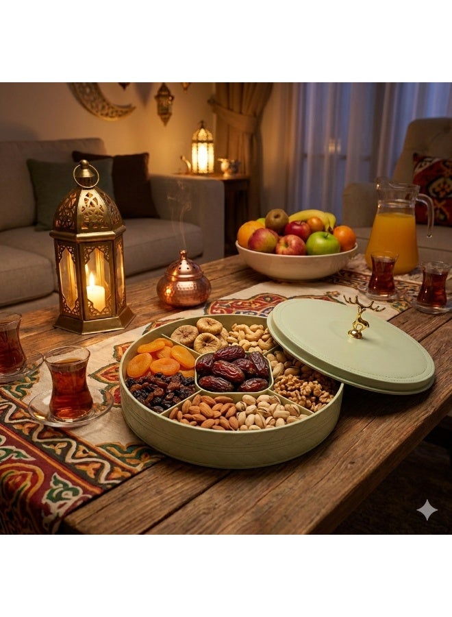 Plastic Snack Organizer with Lid & Handle, 5-Section Divided Serving Box for Nuts, Biscuits, Cookies, Dates and Ramadan Snacks-Mint Green - Image 3