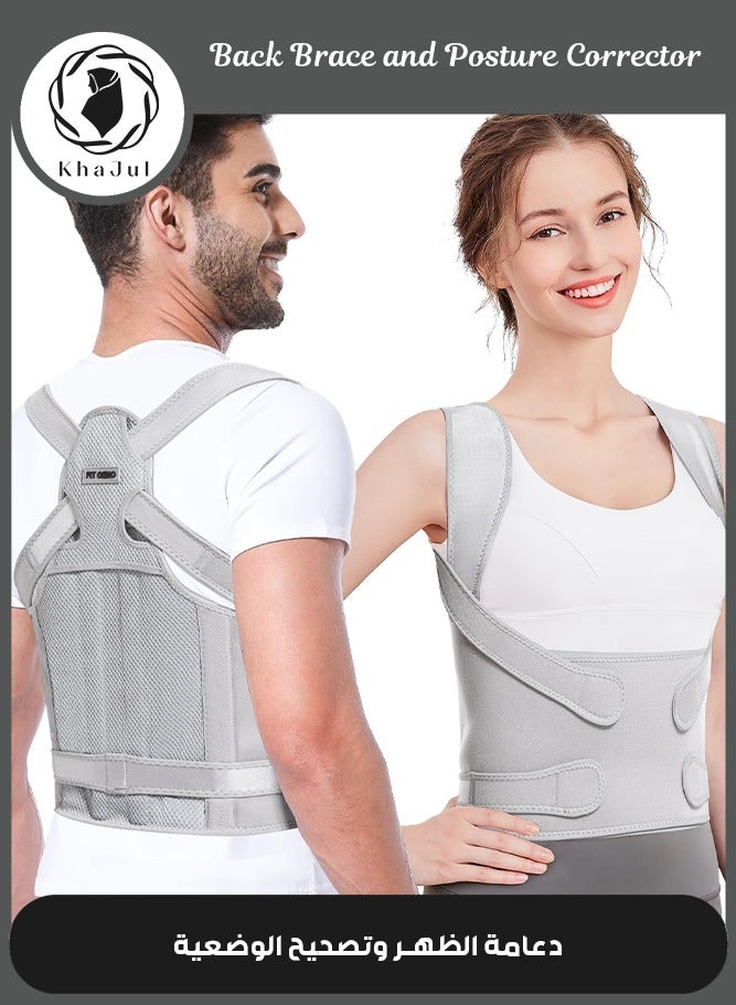 KHAJUL Back Brace and Posture Corrector Back Straightener Belt Back Support Helps Hunchback Correction and Relieve Shoulder Neck Back Pain(Grey) - Image 1