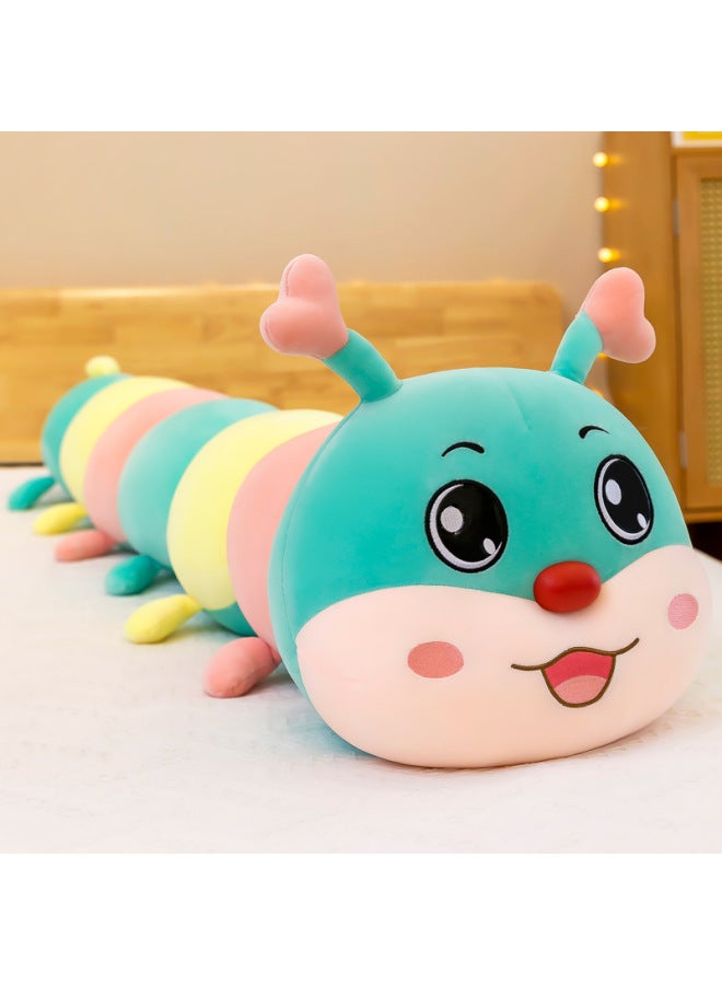 Colorful Caterpillar Pillow Long Pillow Cute Plush Toy Girl's Bed Doll Doll Children's Gift-Specifications:150cm (subscription And Collection + Free Small Pendant)-Color:Lake Blue - Image 1