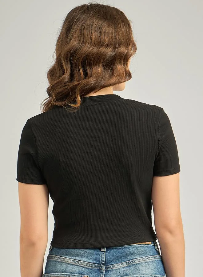Outzidr  Black Basic Fitted Ribbed Top for Women | Best Price UAE