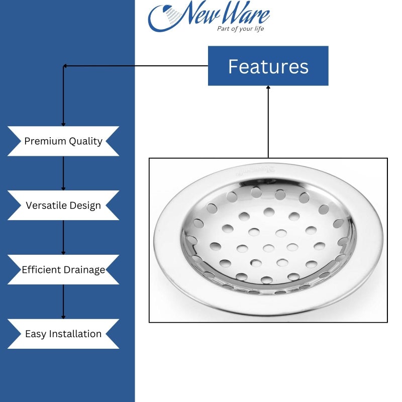 NEW WARE® 4 Inch Round Stainless Steel Bathroom Jali/Trap Floor Drain with Chrome Finish Water Drain Grating - Image 4