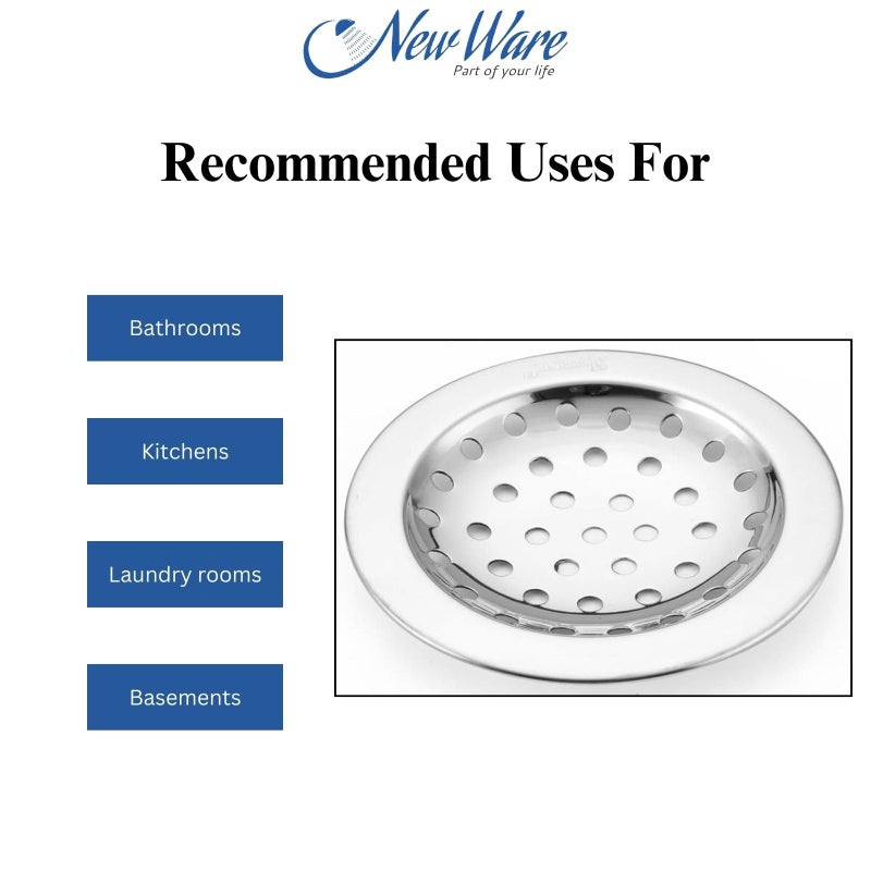 NEW WARE® 4 Inch Round Stainless Steel Bathroom Jali/Trap Floor Drain with Chrome Finish Water Drain Grating - Image 3