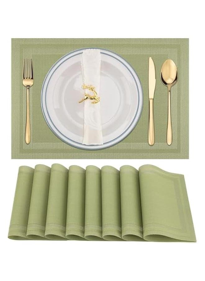 HOOKOR Placemats Set of 8，Heat Resistant Woven Vinyl Washable PVC Place Mats，Non-Slip Stain Resistant Indoor/Outdoor Table Mats for Dining Table (Green)  - Image 1