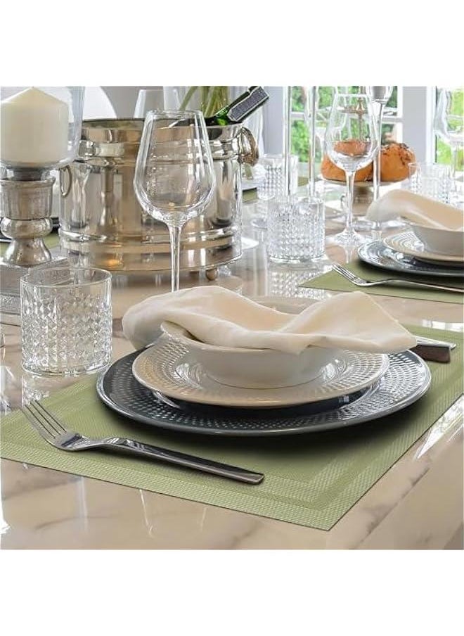 HOOKOR Placemats Set of 8，Heat Resistant Woven Vinyl Washable PVC Place Mats，Non-Slip Stain Resistant Indoor/Outdoor Table Mats for Dining Table (Green)  - Image 5