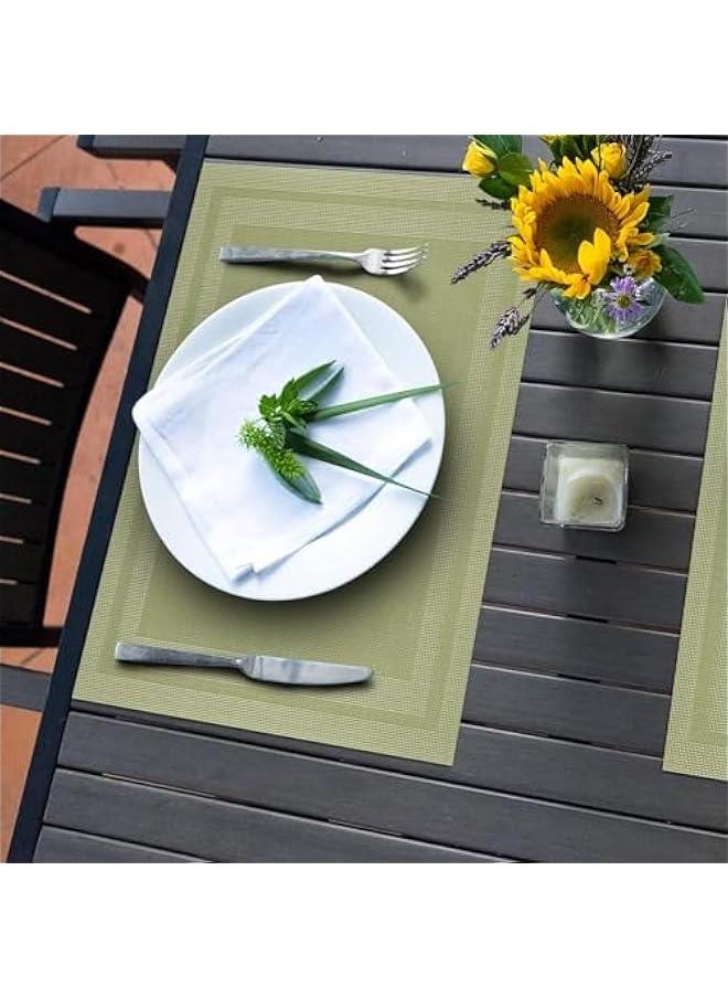 HOOKOR Placemats Set of 8，Heat Resistant Woven Vinyl Washable PVC Place Mats，Non-Slip Stain Resistant Indoor/Outdoor Table Mats for Dining Table (Green)  - Image 2