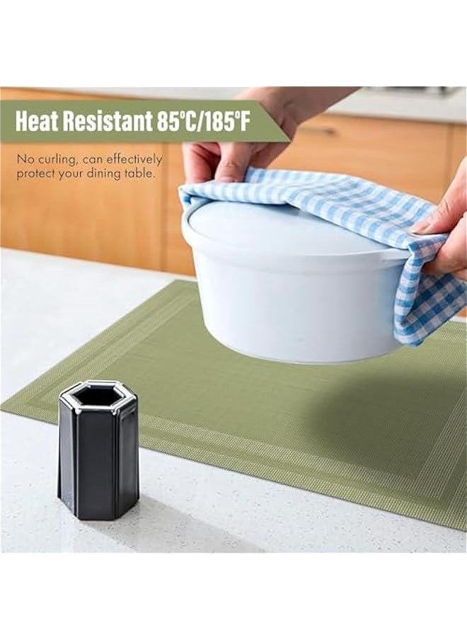 HOOKOR Placemats Set of 8，Heat Resistant Woven Vinyl Washable PVC Place Mats，Non-Slip Stain Resistant Indoor/Outdoor Table Mats for Dining Table (Green)  - Image 3