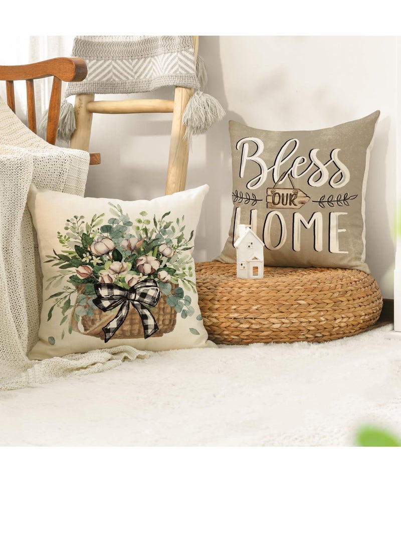 Loquat Bless Our Home Farmhouse Eucalyptus Leaves Throw Pillow Covers, 45 x 45cm Truck Home Sweet Home Cushion Case Decorations Set of 4 - Image 5