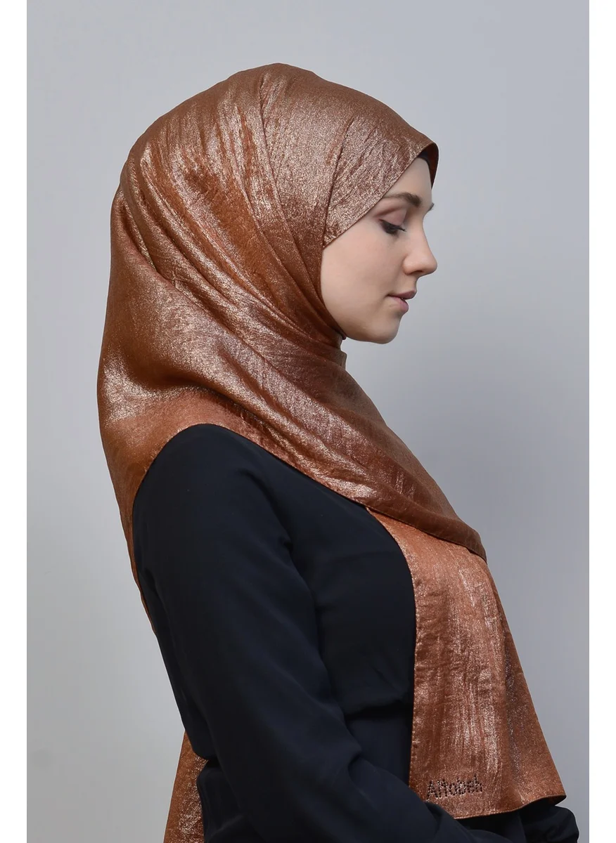 التوبة Double Color Shiny Glitter Shiny Princess Hijab Shawl Cotton Dark Tile - Gold