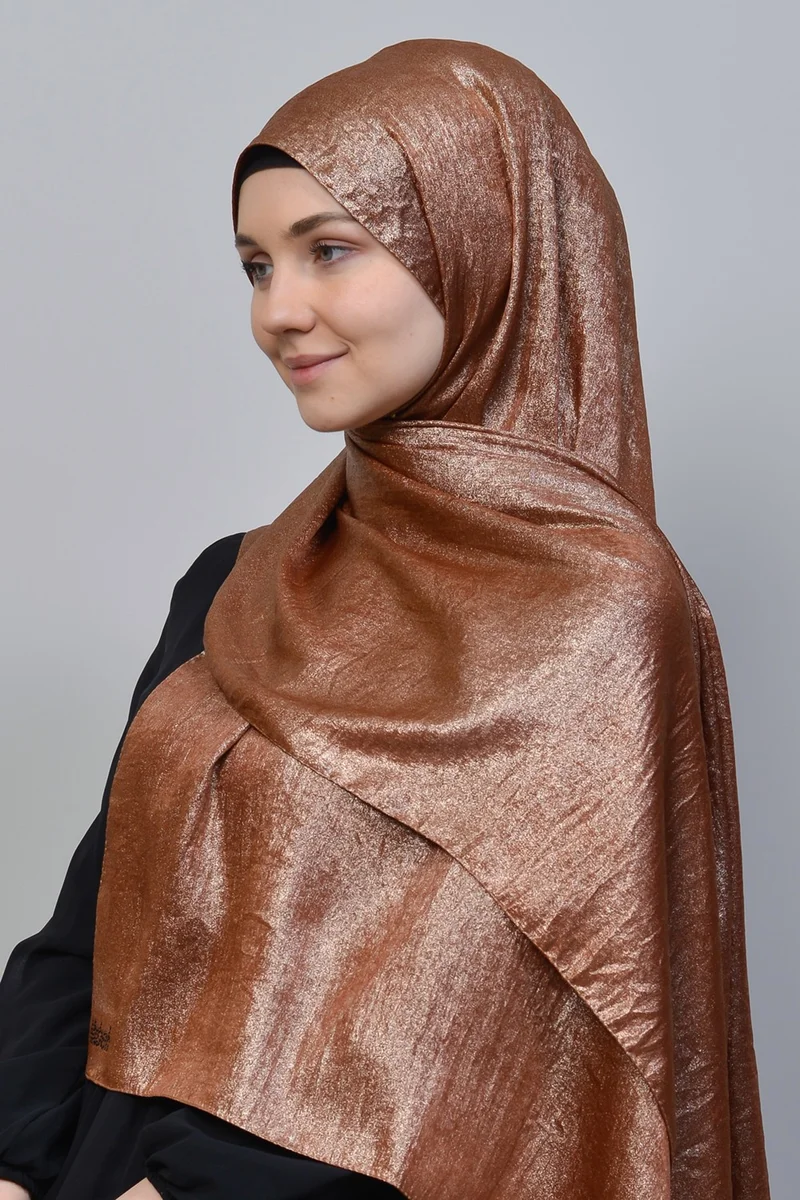 التوبة Double Color Shiny Glitter Shiny Princess Hijab Shawl Cotton Dark Tile - Gold