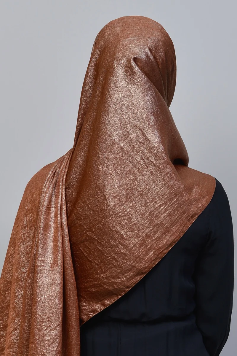 التوبة Double Color Shiny Glitter Shiny Princess Hijab Shawl Cotton Dark Tile - Gold