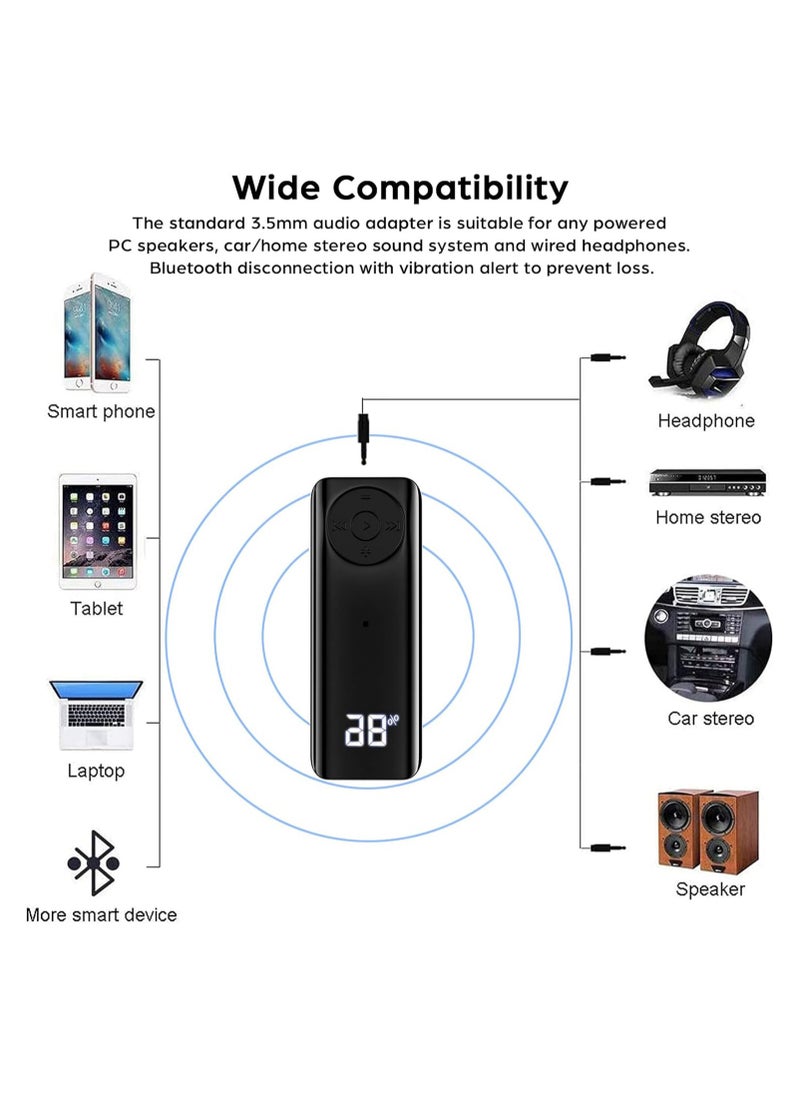 Excefore - Bluetooth 5.2 Adaptor for Wireless Headphones, 60H Battery Life Bluetooth Receiver with LED Digital Display & Noise Cancelling Mic, Wireless Audio Receiver for Speakers, Car/Home Stereo - Image 1