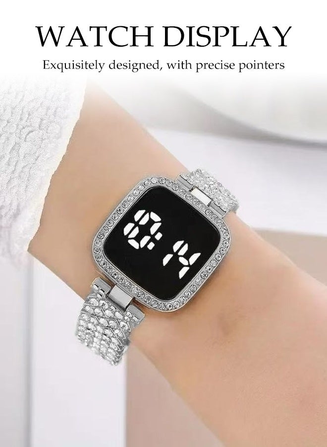 DUNISO 5PCS Electronic Watch Set,LED Touch Screen,Waterproof Elegant Crystal Wrist Watch with Bracelet, Necklace, Ring, Earrings for Ladies - Image 2