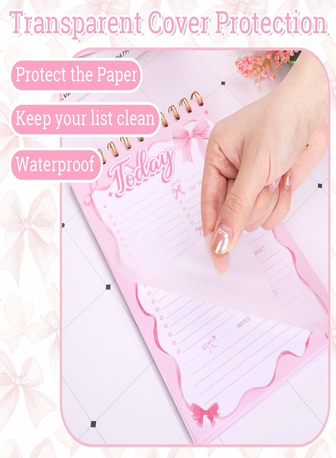 FYSUIMU Pink Bow To Do List Notebook A5 Undated Spiral Daily Planner Notepad Cute Bowknot Big Note Pad for Work Office Home Coquette Birthday Supplies, 8.7 x 6 Inch - Image 3