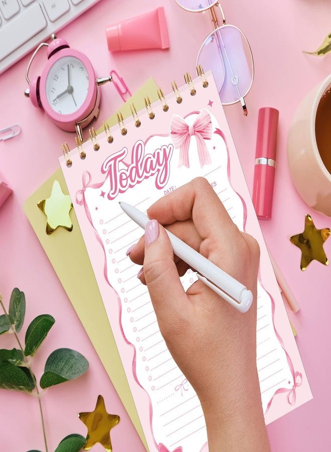 FYSUIMU Pink Bow To Do List Notebook A5 Undated Spiral Daily Planner Notepad Cute Bowknot Big Note Pad for Work Office Home Coquette Birthday Supplies, 8.7 x 6 Inch - Image 5