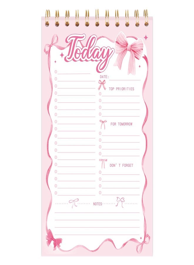 FYSUIMU Pink Bow To Do List Notebook A5 Undated Spiral Daily Planner Notepad Cute Bowknot Big Note Pad for Work Office Home Coquette Birthday Supplies, 8.7 x 6 Inch - Image 1