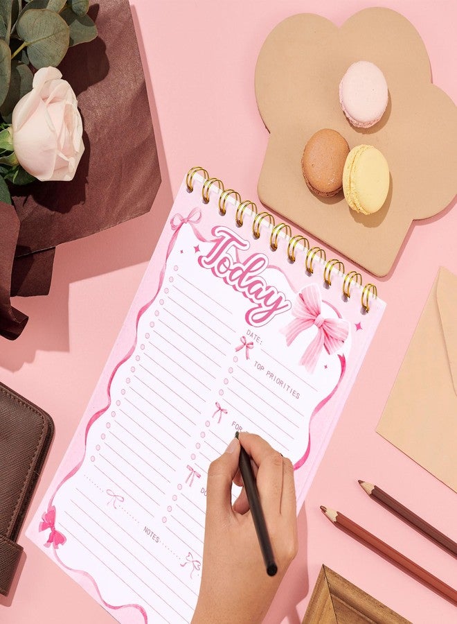 FYSUIMU Pink Bow To Do List Notebook A5 Undated Spiral Daily Planner Notepad Cute Bowknot Big Note Pad for Work Office Home Coquette Birthday Supplies, 8.7 x 6 Inch - Image 4