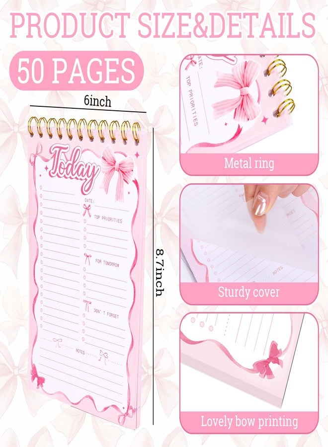 FYSUIMU Pink Bow To Do List Notebook A5 Undated Spiral Daily Planner Notepad Cute Bowknot Big Note Pad for Work Office Home Coquette Birthday Supplies, 8.7 x 6 Inch - Image 2