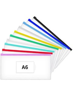 JARLINK 10 Pcs Poly Zip Envelope A6 Size (9 X 4.7In) Plastic Zipper Pouches With Label Pocket 10 Colors Reusable Clear Pencil Bags For School And Office Supplies  - Image 1