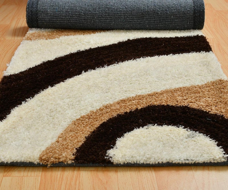 TIB ® Shaggy Bedside Runner Carpet – Soft Hallway & Bedroom Rug for Living Room, Dining, Office (Lines-Cream) - Image 4
