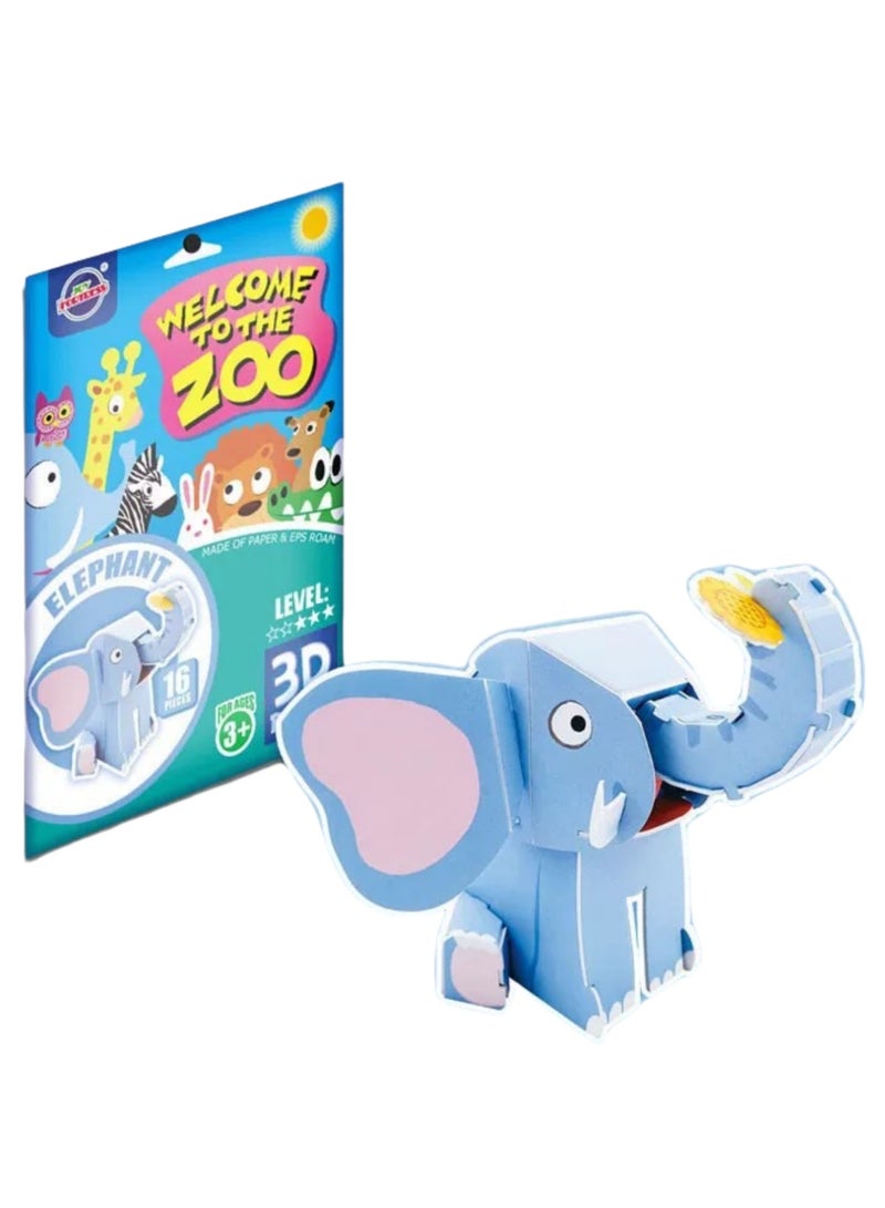 أحجية حيوانات حديقة الحيوانات للأطفال: طقم نموذج فيل ورقي ثلاثي الأبعاد - لعبة تعليمية سهلة البناء لتعزيز الذكاء المكاني - Image 1