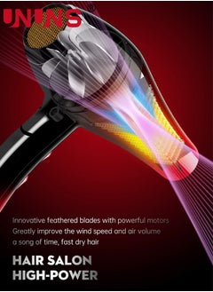 UNUNS 7-Piece Hair Dryer Set,AC Motor Fast Drying Ion Hairdryer,Ionic Salon Hair Dryer,5 Speeds Setting And One-Touch Cold Air With Diffuser,Nozzle,Concentrator Comb For Curly  - Image 3