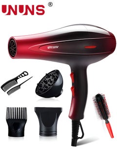 UNUNS 7-Piece Hair Dryer Set,AC Motor Fast Drying Ion Hairdryer,Ionic Salon Hair Dryer,5 Speeds Setting And One-Touch Cold Air With Diffuser,Nozzle,Concentrator Comb For Curly  - Image 1