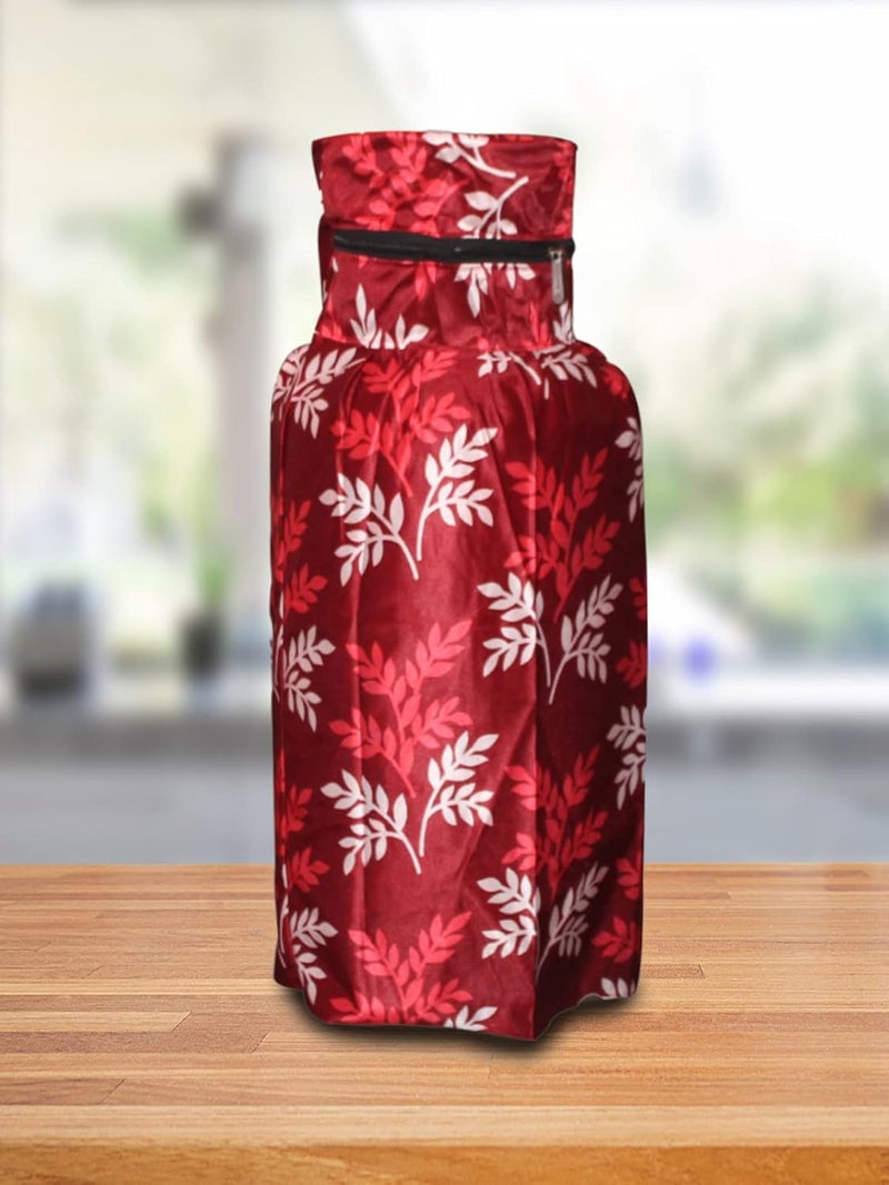 KANUSHI KANUSHI Industries Washable Cotton 1 Piece Lpg Gas Cylinder Cover MaroonCYLMAROONSHORTLEAVES01  - Image 1