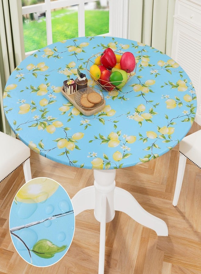 misaya Round Fitted Tablecloth with Elastic Edge, 100% Waterproof Oil Proof Plastic Table Cover, Vinyl Flannel Backed Tablecloth Fits 36"-44" Round Tables for Dinner, Outdoor, Picnic, Lemon - Image 1