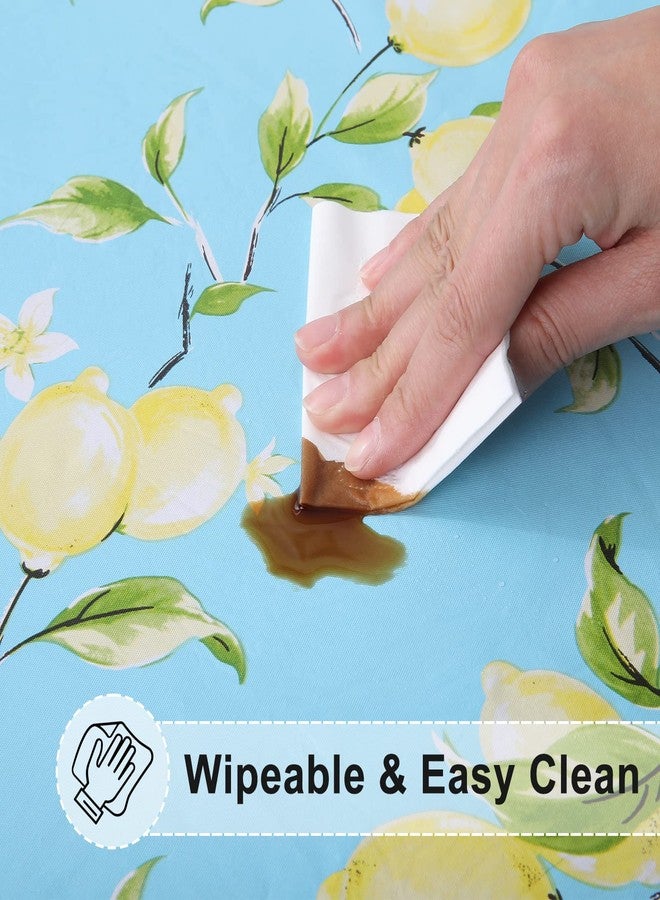 misaya Round Fitted Tablecloth with Elastic Edge, 100% Waterproof Oil Proof Plastic Table Cover, Vinyl Flannel Backed Tablecloth Fits 36"-44" Round Tables for Dinner, Outdoor, Picnic, Lemon - Image 4