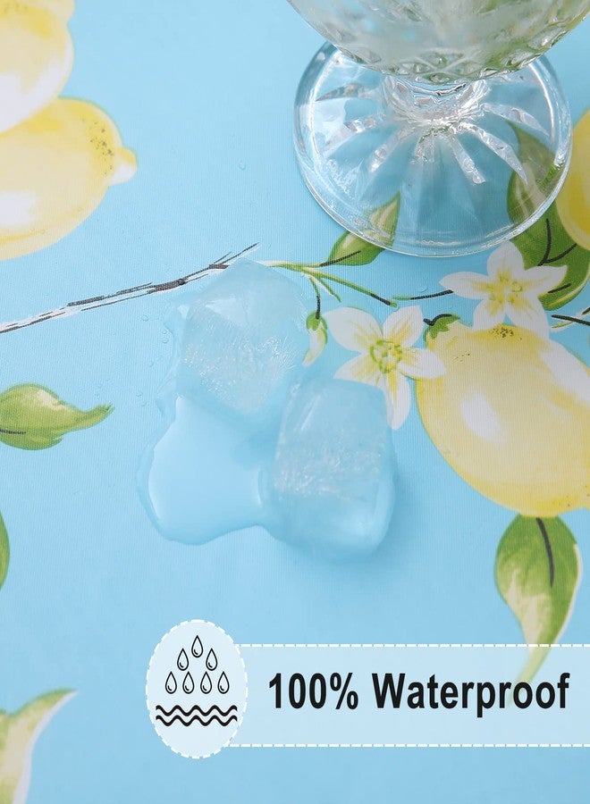 misaya Round Fitted Tablecloth with Elastic Edge, 100% Waterproof Oil Proof Plastic Table Cover, Vinyl Flannel Backed Tablecloth Fits 36"-44" Round Tables for Dinner, Outdoor, Picnic, Lemon - Image 3