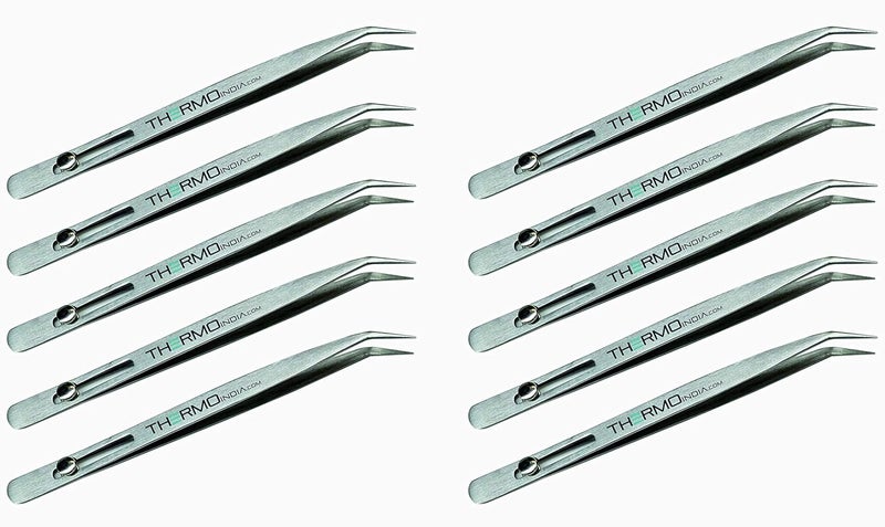 Thermo Curved Slide Button Locking Tweezer with Fine Tip (12 cms) (10 Pieces) - Image 1