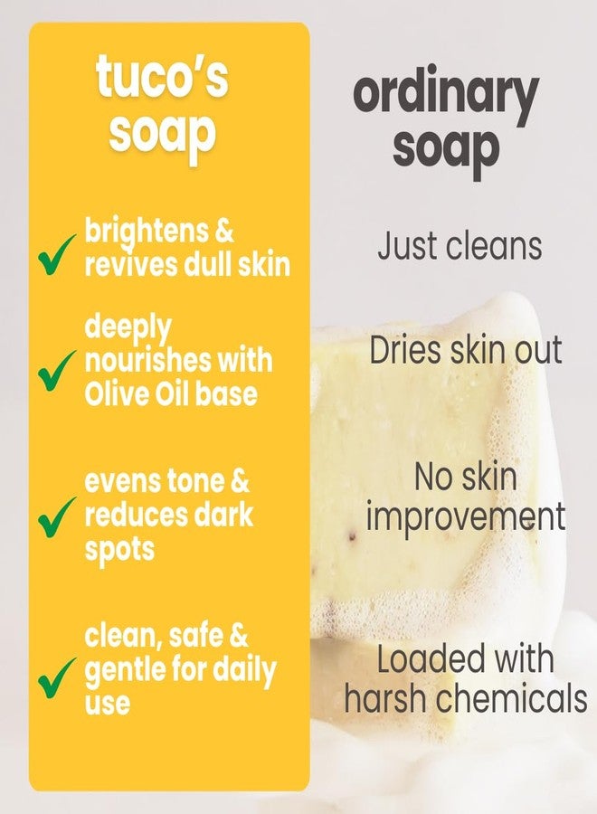Tuco® Dull Skin Soaps Turmeric, Shea Butter & Coconut Oil Magic Soaps For Bath (75 Gms Pack Of 3) | Paraben Free | Haldi Bath Soap for tan removal | Handmade Soaps For Glowing | Skin Brightening Soap For Men, Women & Kids - Image 4