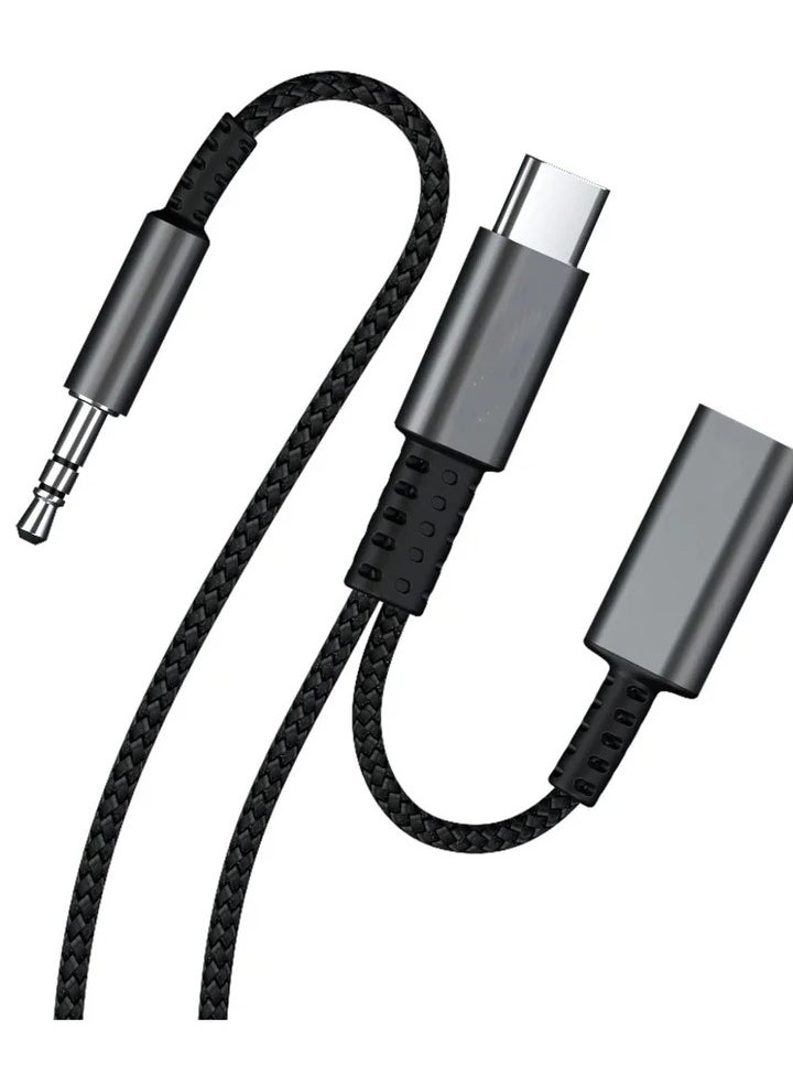 Generic - USB C to 3.5mm Aux Cord for Car with Charging 4FT, 2-in-1 USB-C to Headphone Audio Jack Adapter and Charger, Type C aux Cable dongle for Stereo, Speaker, Samsung Galaxy S23 S21 S22 A53 and More (4FT) - Image 1