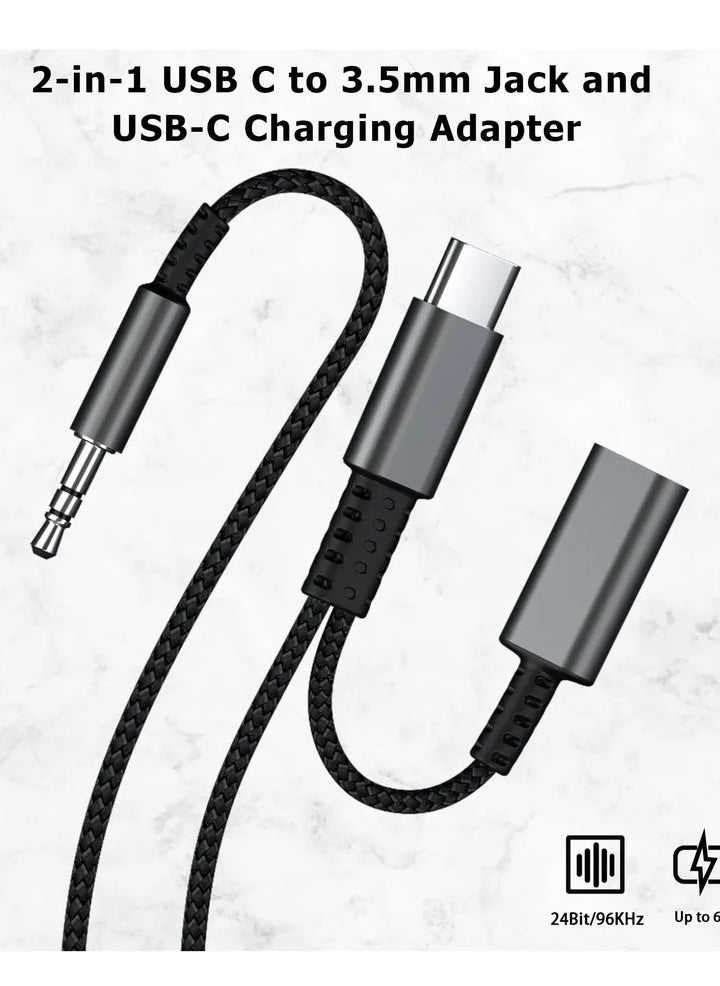 Generic - USB C to 3.5mm Aux Cord for Car with Charging 4FT, 2-in-1 USB-C to Headphone Audio Jack Adapter and Charger, Type C aux Cable dongle for Stereo, Speaker, Samsung Galaxy S23 S21 S22 A53 and More (4FT) - Image 1