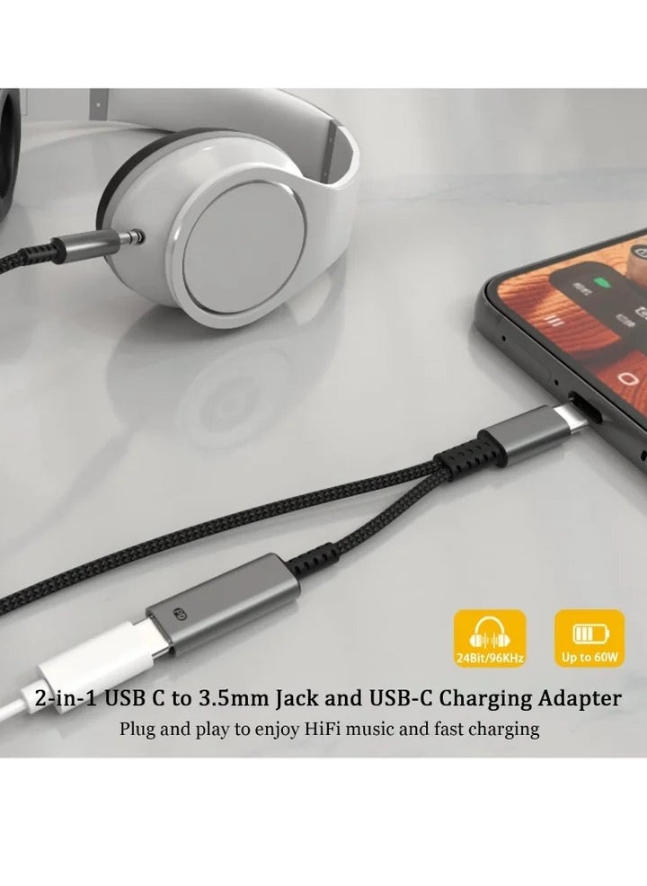 Generic - USB C to 3.5mm Aux Cord for Car with Charging 4FT, 2-in-1 USB-C to Headphone Audio Jack Adapter and Charger, Type C aux Cable dongle for Stereo, Speaker, Samsung Galaxy S23 S21 S22 A53 and More (4FT) - Image 1