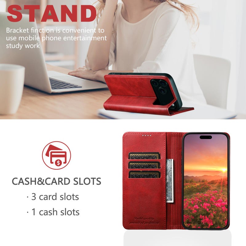 Suteni For Iphone 17 Pro Max Calf Texture Horizontal Flip Leather Phone Case(Red) - Image 5