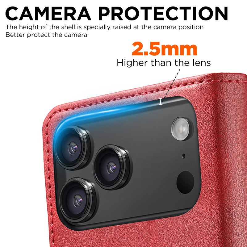 Suteni For Iphone 17 Pro Max Calf Texture Horizontal Flip Leather Phone Case(Red) - Image 4