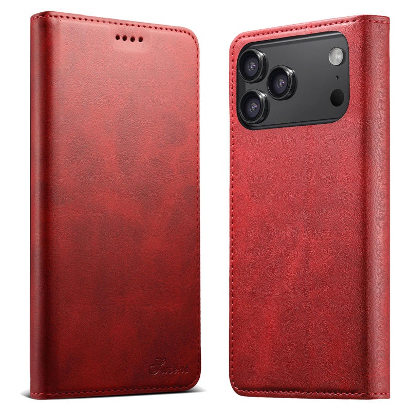 Suteni For Iphone 17 Pro Max Calf Texture Horizontal Flip Leather Phone Case(Red) - Image 1