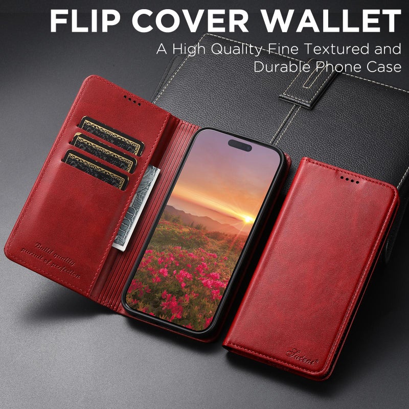Suteni For Iphone 17 Pro Max Calf Texture Horizontal Flip Leather Phone Case(Red) - Image 2