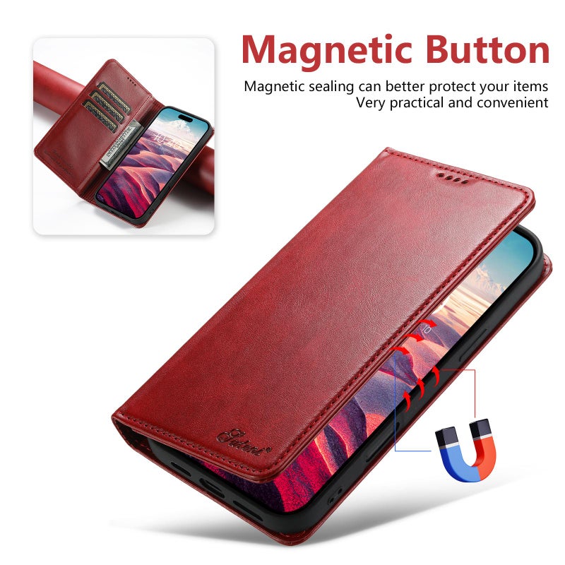 Suteni For Iphone 17 Pro Max Calf Texture Horizontal Flip Leather Phone Case(Red) - Image 3