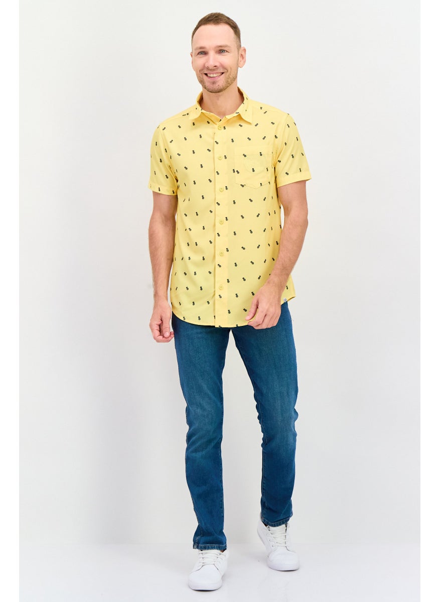 Men Regular Fit Short Sleeve Allover Print Casual Shirt, Yellow - pzsku/ZD14BE65C9EA53A3B110CZ/45/_/1737642073/2502e71d-480a-4c5d-9e06-0eb123433ac6