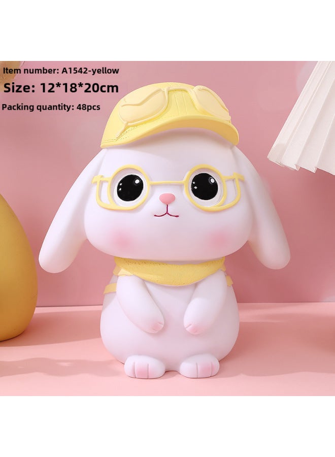 Creative Cute Large Rabbit Piggy Bank Enamel Storage Canister Girls Children's Day Gift Saving Jar Kawaii Bunny Money Pot-Color:1542 Backpack Rabbit-Yellow - Image 1