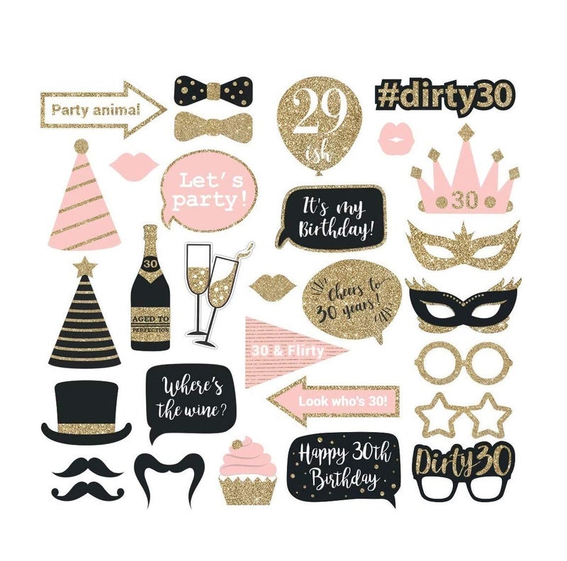 Festiko® 30 Pcs 30th Birthday Photo Booth Props, 30th Birthday Decorations - Image 1
